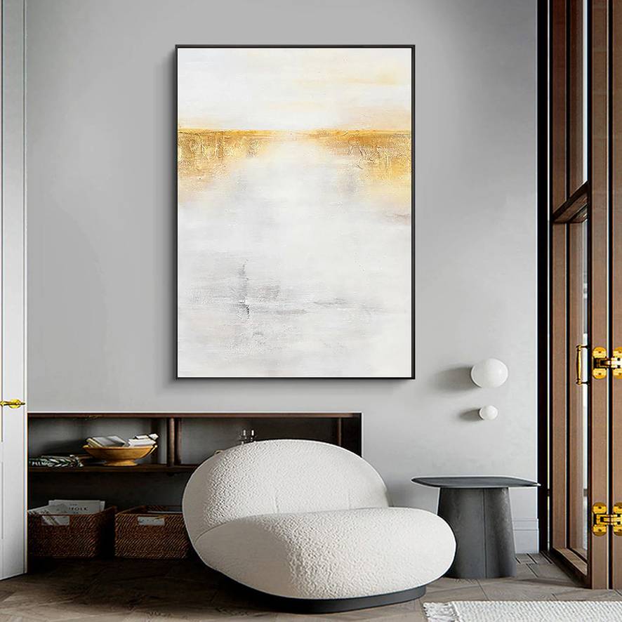 Golden Original Leaf Minimalist Abstract Canvas Artwork KCH7V